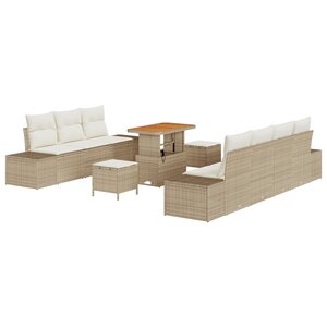 vidaXL Ensemble de canapé de jardin 10 pièces avec coussins beige poly rotin