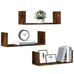 vidaXL Étagères murales 3 Pièces chêne fumé 58x18x18 cm bois d'ingénierie