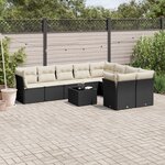 vidaXL Salon de jardin 10 Pièces avec coussins noir résine tressée