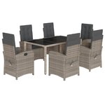vidaXL Ensemble à manger de jardin et coussins 7 Pièces gris rotin