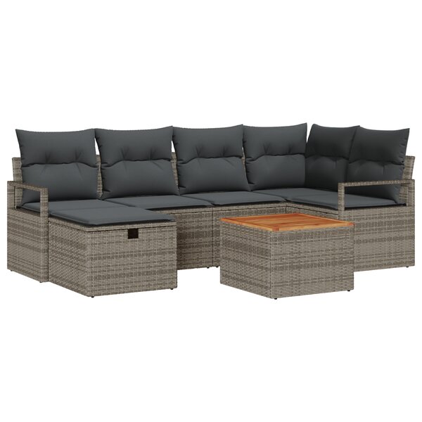 Ensemble de Canapé de Jardin 7 Pièces avec Coussins Gris Poly Rattan