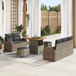 Ensemble de canapé de jardin 8 pièces avec coussins gris poly rotin acacia