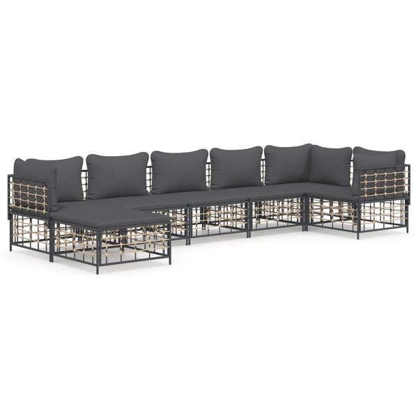 vidaXL Salon de jardin 7 Pièces avec coussins anthracite résine tressée