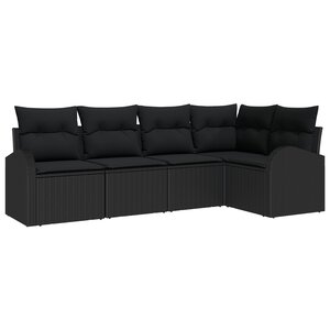 Ensemble de 5 Pièces de Canapé de Jardin avec Coussins Noir Poly Rattan