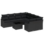 Ensemble de Canapé de jardin vidaXL 9 pièces avec coussins Noir Rattan Poly