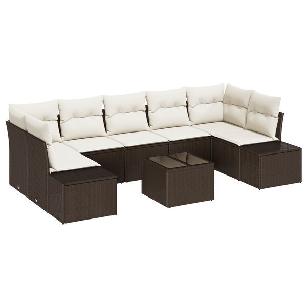 vidaXL Ensemble de canapés de jardin 8 pièces avec coussins marron en rattan poly