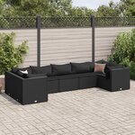 vidaXL Salon de jardin 7 Pièces avec coussins Noir Résine tressée