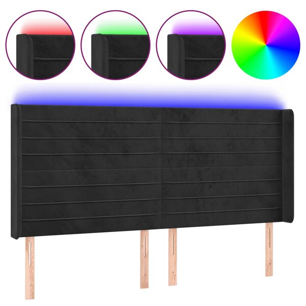 vidaXL Tête de lit à LED Noir 163x16x118/128 cm Velours