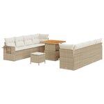 Ensemble de canapé de jardin 11 pièces avec coussins en rotin poly beige acacia