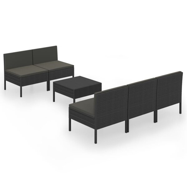 vidaXL Salon de jardin 6 Pièces avec coussins résine tressée noir