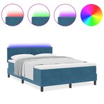 Lit Box Spring vidaXL avec Matelas & LED Bleu Foncé 140x200 cm Velours