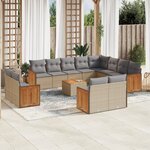 vidaXL Salon de jardin avec coussins 13 Pièces beige résine tressée