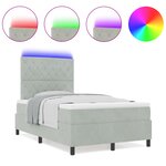 vidaXL Lit à ressort avec matelas et lumière LED Gris clair 120x200 cm Velours