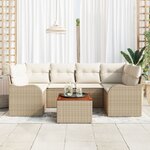 Ensemble de Salon de Jardin 7 pièces avec Coussins Beige en Rattan Synthétique et Acacia