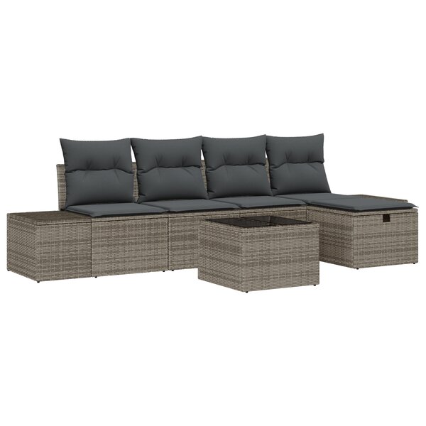 vidaXL Ensemble de canapé de jardin 6 pièces avec coussins gris en poly rotin