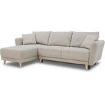 Canapé d'angle convertible réversible 3-4 places tissu beige à coffre de rangement - 244 x 158 x Hauteur 95 cm