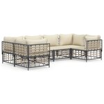 vidaXL Salon de jardin 6 Pièces avec coussins anthracite résine tressée