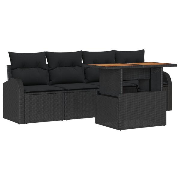 vidaXL Ensemble de salle à manger de jardin 5 pièces avec coussins en noir poly rotin acacia