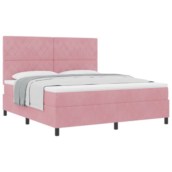 Lit à ressort vidaXL avec matelas rose Super King en velours