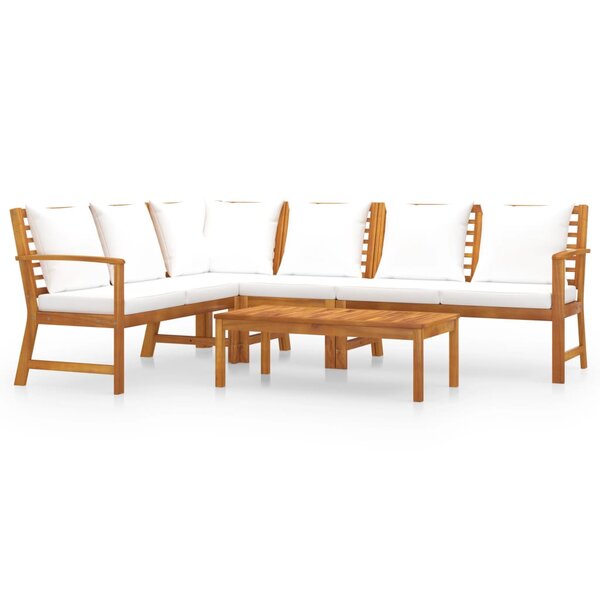 vidaXL Salon de jardin 5 Pièces avec coussin Crème Bois d'acacia solide