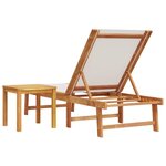 vidaXL Chaise longue et table gris bois d'acacia solide et textilène