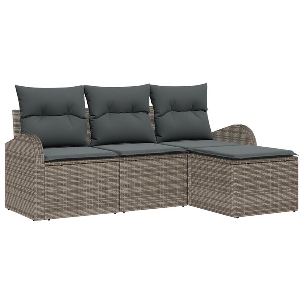 vidaXL Ensemble de Canapés de Jardin 4 Pièces avec Coussins Gris en Poly Rattan
