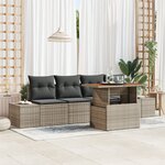 vidaXL Set de salle à manger de jardin 5 pièces avec coussins en poly rotin gris et acacia