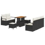 vidaXL Ensemble de sofa de jardin 8 pièces avec coussins en rotin poly noir et acacia