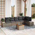 vidaXL Ensemble de canapé de jardin de 7 pièces avec coussins gris en poly rattan acacia