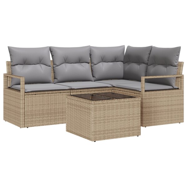 Ensemble de Canapé de Jardin 5 Pièces vidaXL avec Coussins en Rotin Poly Noir