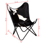 Vidaxl chaise papillon noir et blanc cuir véritable de vache