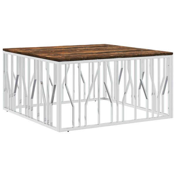 vidaXL Table basse argenté acier inoxydable/bois massif récupération