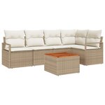 Ensemble de Canapés de Jardin de 6 pièces avec Coussins Beige Poly Rattan Acacia