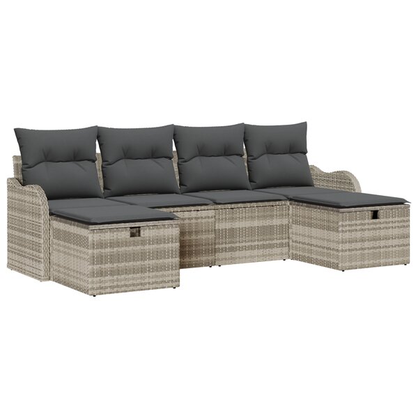 Set de canapé de jardin vidaXL 6 pièces avec coussins Gris clair Poly Rotin