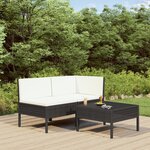 vidaXL Salon de jardin 3 Pièces avec coussins Résine tressée Noir