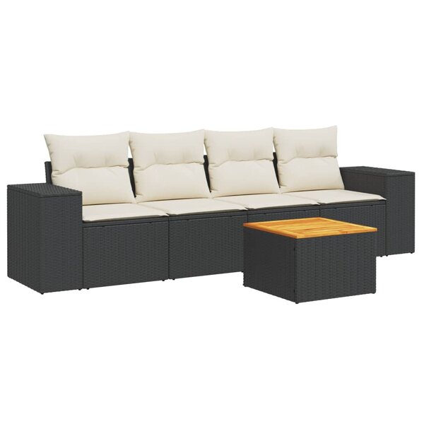 vidaXL Salon de jardin 5 Pièces avec coussins noir résine tressée