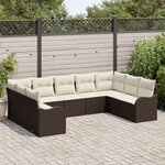 Ensemble de Canapé de Jardin de 9 pièces vidaXL avec Coussins Marron Rattan Poly