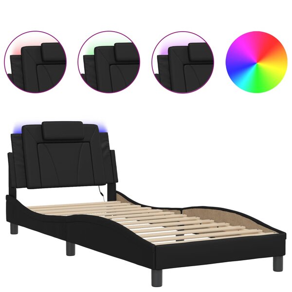 vidaXL Cadre de lit avec LED sans matelas noir 90x190 cm