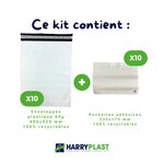 Kit colis Vinted - 10 enveloppes plastique N°5 (400x520 mm) + 10 pochettes porte-documents
