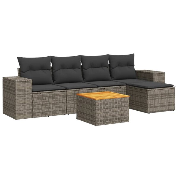 vidaXL Salon de jardin 6 Pièces avec coussins gris résine tressée