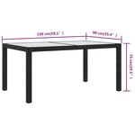 vidaXL Table de jardin 150x90x75cm Verre trempé et résine tressée Noir