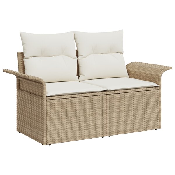vidaXL Canapé de jardin 2 places avec rangement et coussins Beige Rattan
