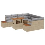 vidaXL Ensemble de salle à manger de jardin 9 pièces avec coussins en beige  poly rotin et acacia