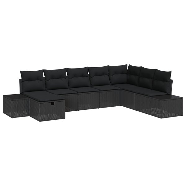 vidaXL Ensemble de canapé de jardin 8 pièces avec coussins en poly rotin noir