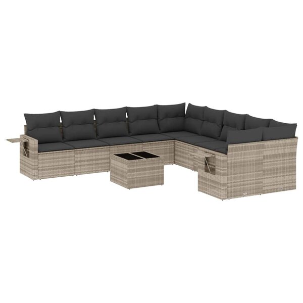 vidaXL Salon de jardin 11 Pièces avec coussins gris clair résine tressée
