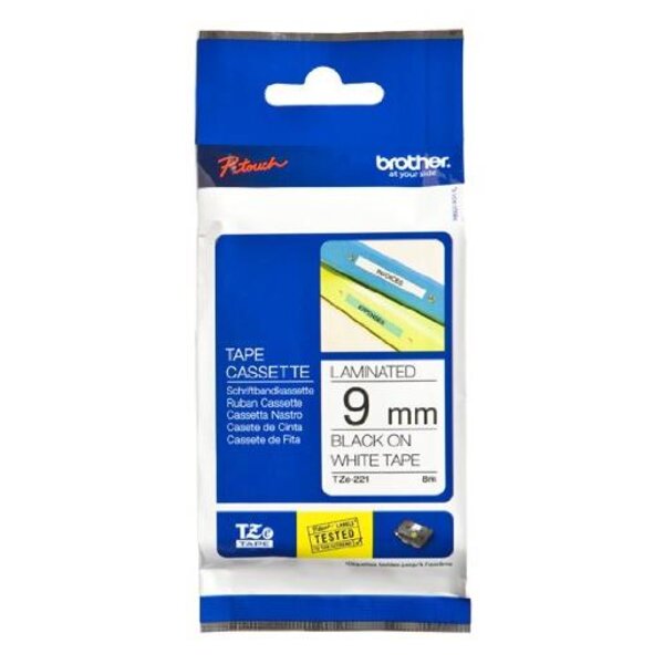 Ruban noir/blanc non laminé 9mm tze-n221 brother