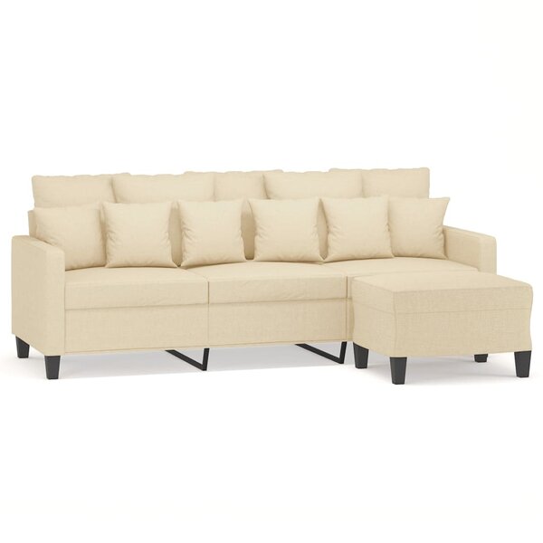 vidaXL Canapé à 3 places avec repose-pieds Crème 180 cm Tissu