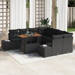 vidaXL Ensemble de salle à manger de jardin de 9 pièces avec coussins en poly rotin noir et acacia