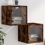 vidaXL Tables de chevet et portes vitrées 2 Pièces chêne fumé 35x37x35 cm