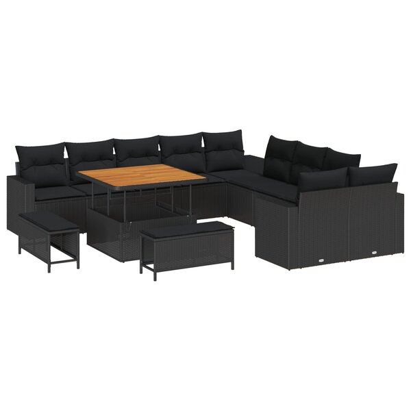 Ensemble de Canapé de Jardin vidaXL 13 pièces avec Coussins Noir Poly Rattan Acacia